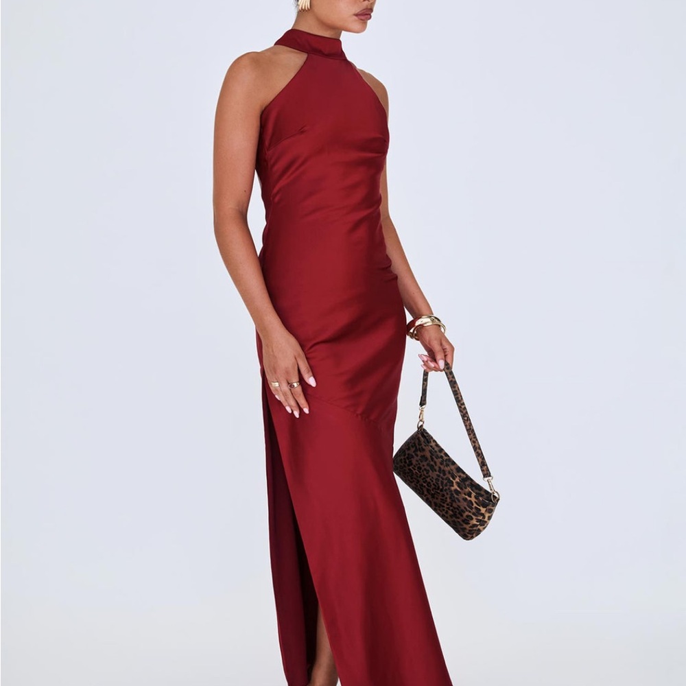 Princess Polly Burgundy Halter Maxi Dress